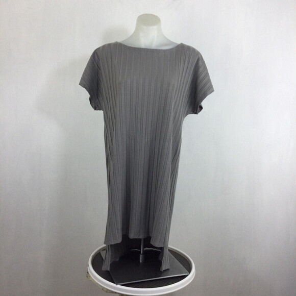 Eileen Fisher Bateau Neck Wide Rib Stretch Tunic Knit Shirt Top Zinc Gray Large - Picture 8 of 8
